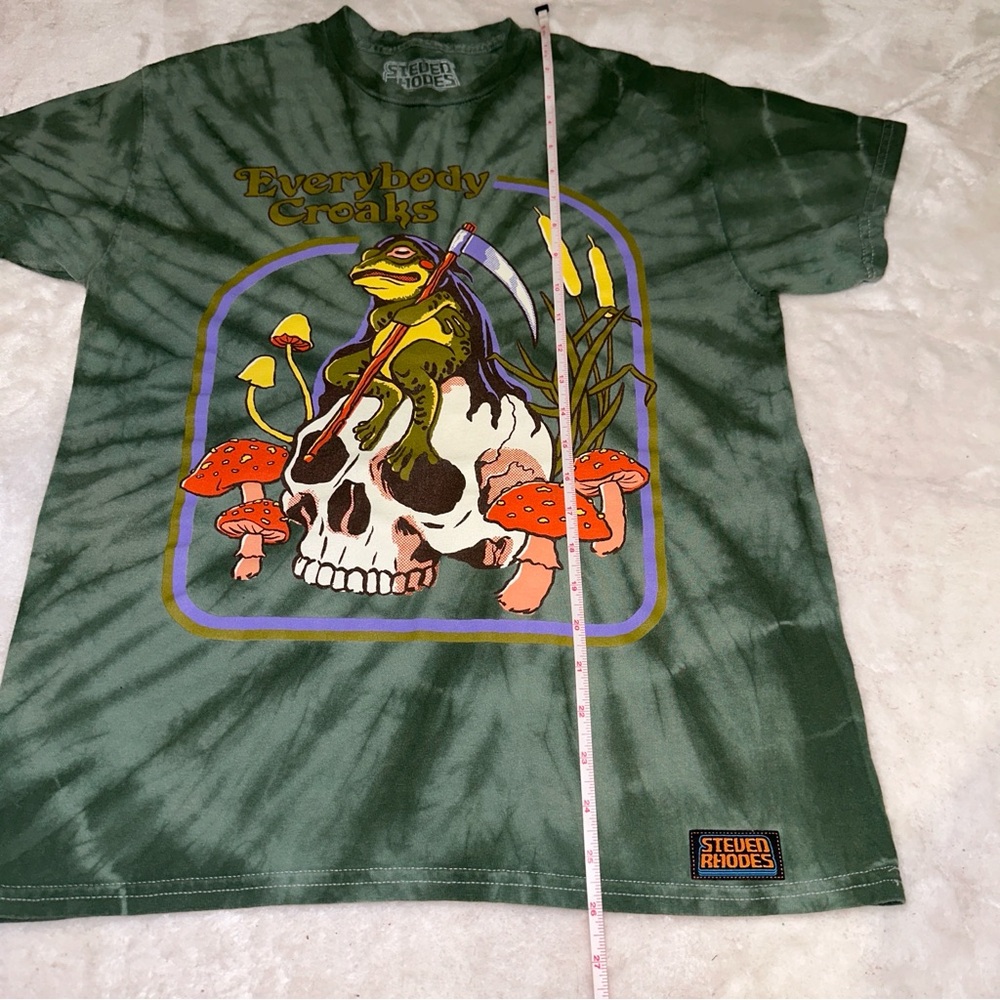 Steven Rhodes Green Tie-Dye "Everybody Croaks" Frog Skull T-Shirt Size Small - Picture 10 of 10